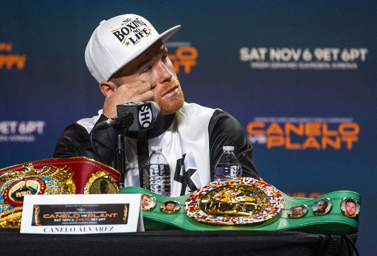 Boxer Canelo Alvarez listens to comments on his career during the final press conference for C ...