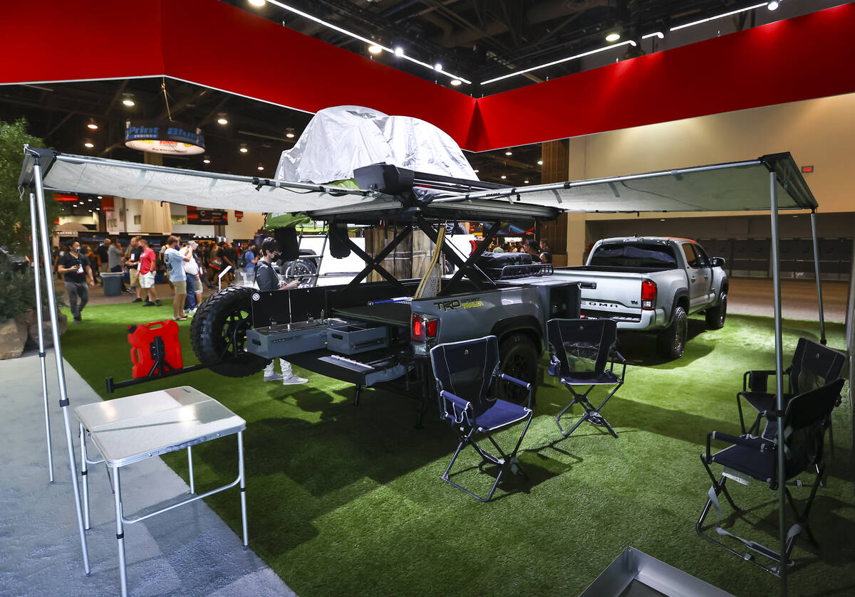 The Toyota Tacoma TRD Sport Trailer overlanding concept is pictured at the Toyota booth during ...