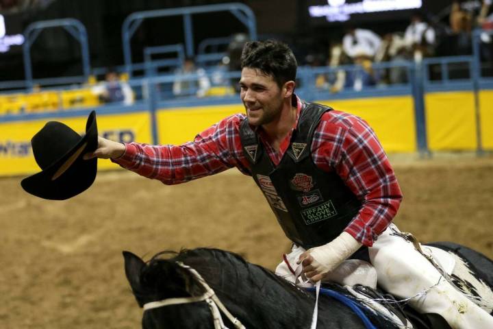 Eli Vastbinder performs at the National Finals Rodeo at the Thomas & Mack Center in 2018. (Las ...