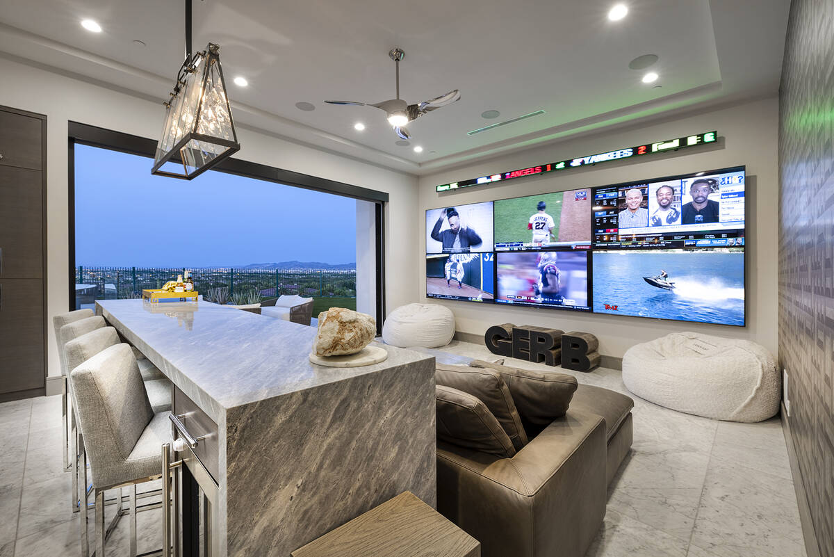 Off the kitchen is the home’s sportsbook theater. (Las Vegas Sotheby’s International Realty)