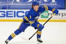 Buffalo Sabres forward Jack Eichel (9) skates during the second period of an NHL hockey game ag ...