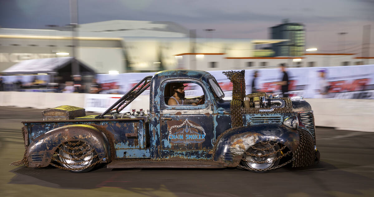 The Chain Smoker truck eases along during the car Cruise at SEMA Ignited from the Las Vegas Con ...