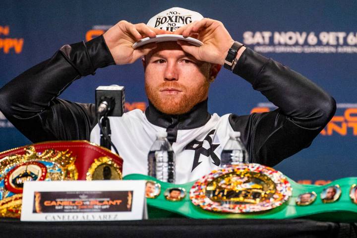 Boxer Canelo Alvarez listens to comments on his ability during the final press conference for C ...