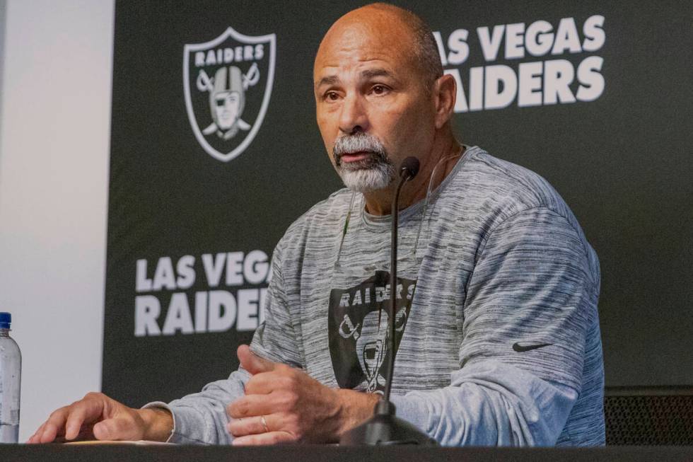 Raiders interim head coach Rich Bisaccia addresses the media during a news conference at the Ra ...