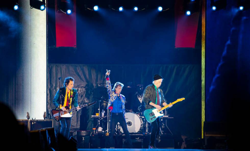 The Rolling Stones perform at Allegiant Stadium in Las Vegas on Saturday, Nov. 6, 2021. (Chase ...