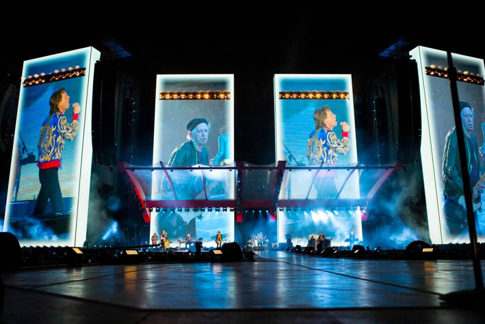 The Rolling Stones perform at Allegiant Stadium in Las Vegas on Saturday, Nov. 6, 2021. (Chase ...