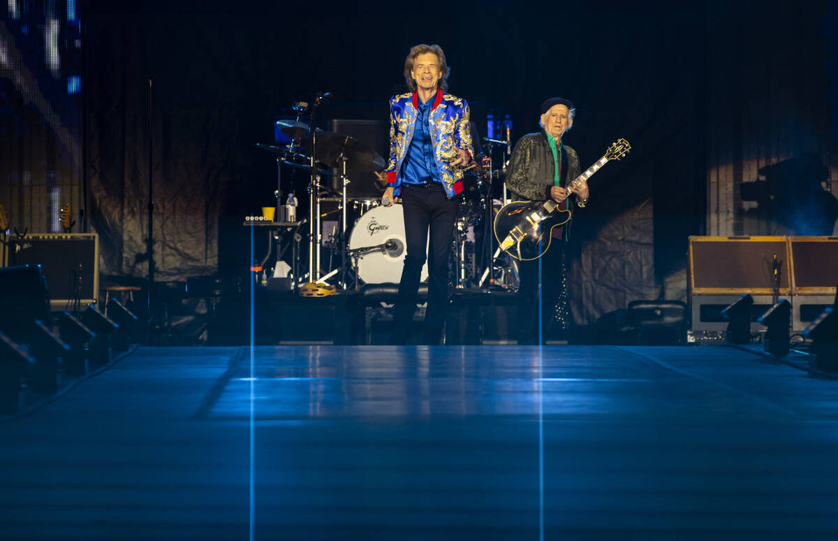 The Rolling Stones perform at Allegiant Stadium in Las Vegas on Saturday, Nov. 6, 2021. (Chase ...