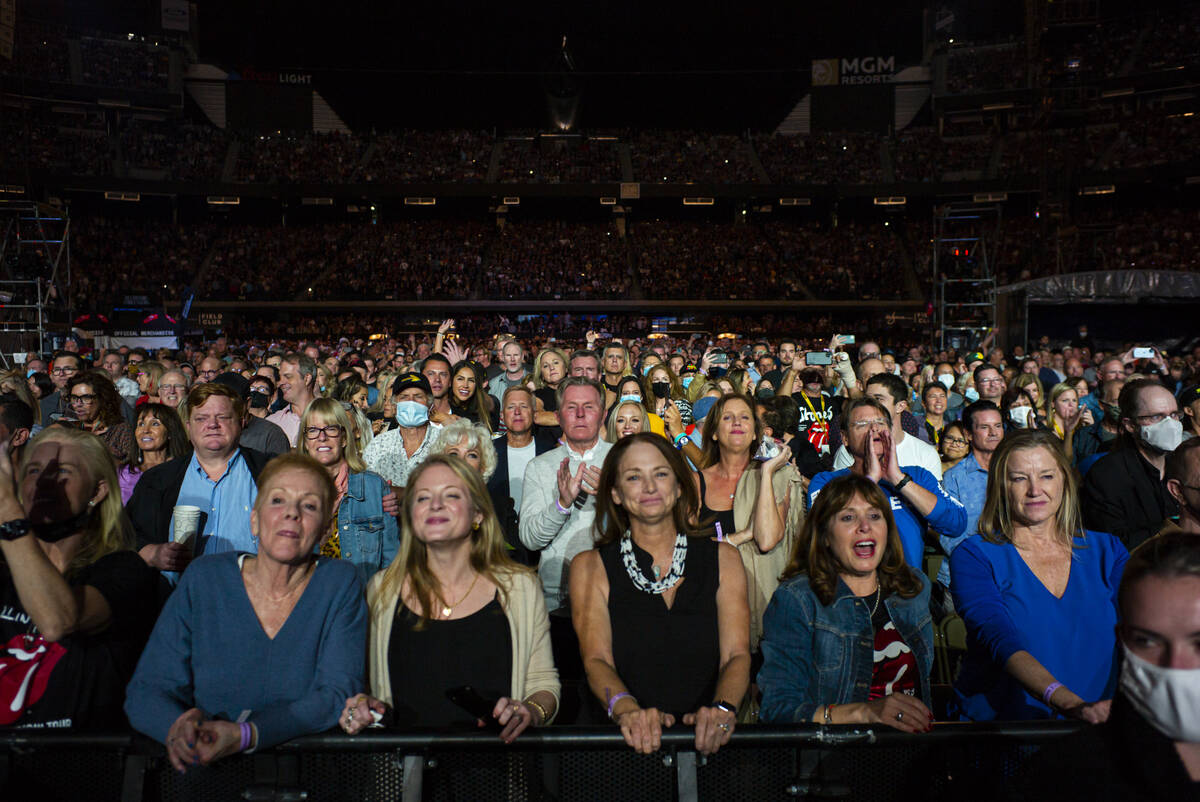 Fans watch as The Rolling Stones perform at Allegiant Stadium in Las Vegas on Saturday, Nov. 6, ...