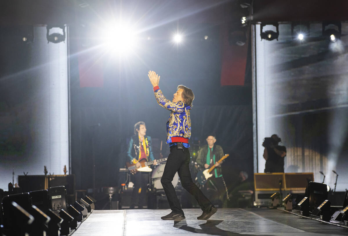 Mick Jagger and The Rolling Stones perform at Allegiant Stadium in Las Vegas on Saturday, Nov. ...