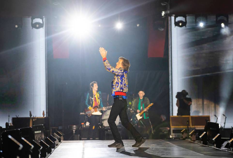 Mick Jagger and The Rolling Stones perform at Allegiant Stadium in Las Vegas on Saturday, Nov. ...