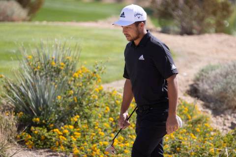 Xander Schauffele makes his way to the 18th tee box during the CJ Cup Pro AM tournament at the ...