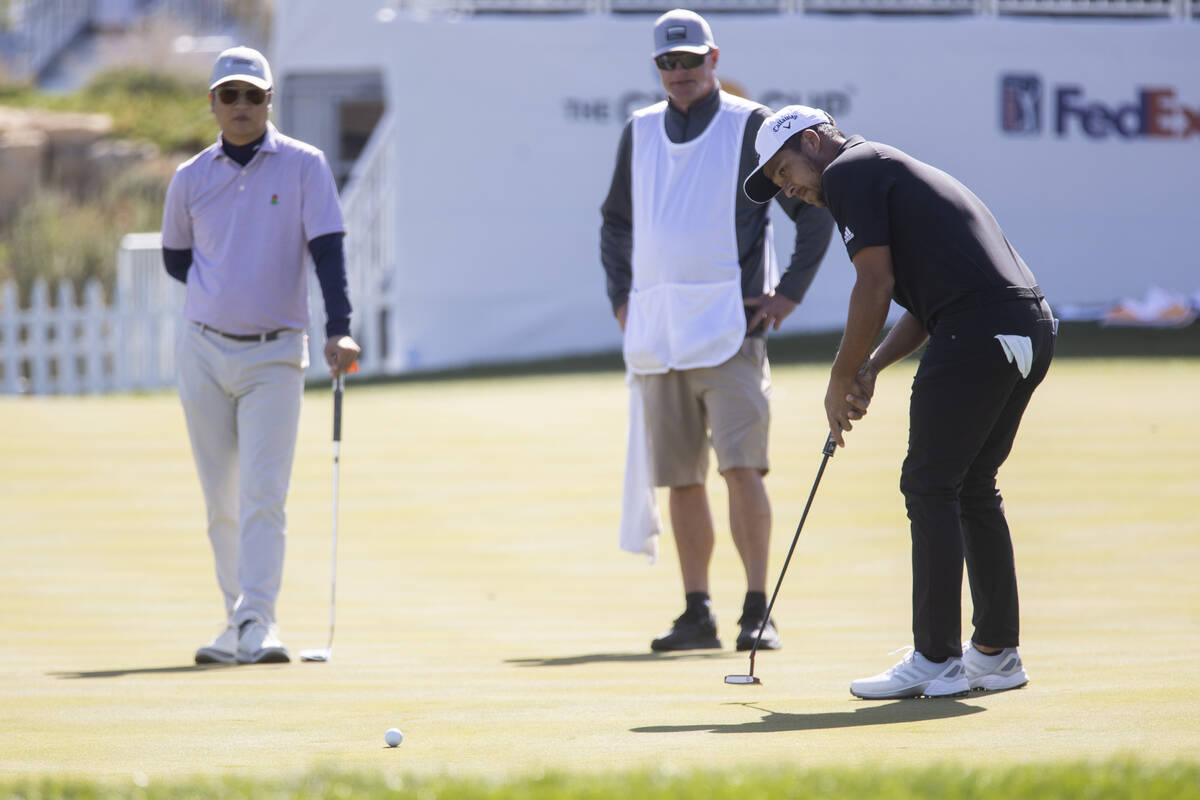 Xander Schauffele hits a putt on the 18th hole during the CJ Cup Pro AM tournament at the Summi ...