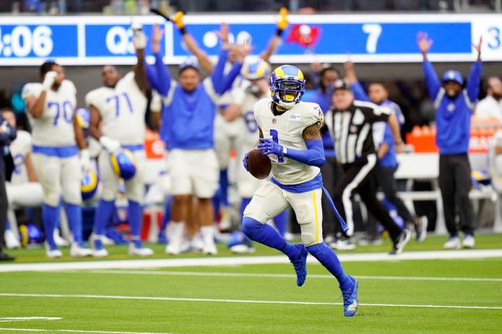 Los Angeles Rams wide receiver DeSean Jackson (1) runs for a touchdown during the second half o ...