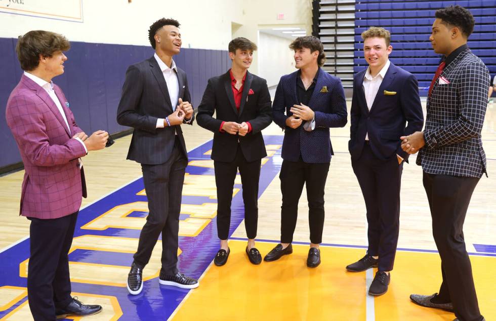 Bishop Goman baseball players, from left, Erick McKenndry (Minot State), Justin Crawford (LSU), ...