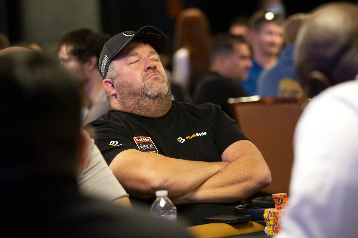 Chris Moneymaker, the 2003 World Series of Poker Main Champ, rests his eyes while playing durin ...