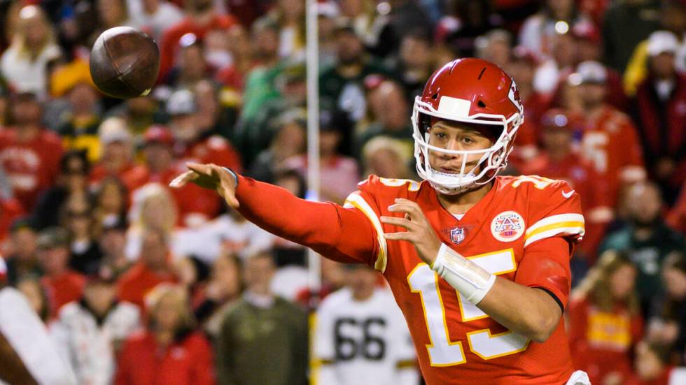 Kansas City Chiefs quarterback Patrick Mahomes throws against the Green Bay Packers during the ...