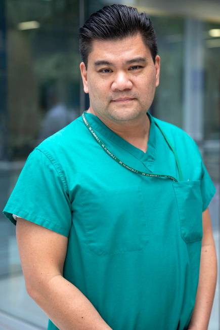 Dr. Myron Kung, a pulmonary critical care physician, at the VA of Southern Nevada Medical Cente ...