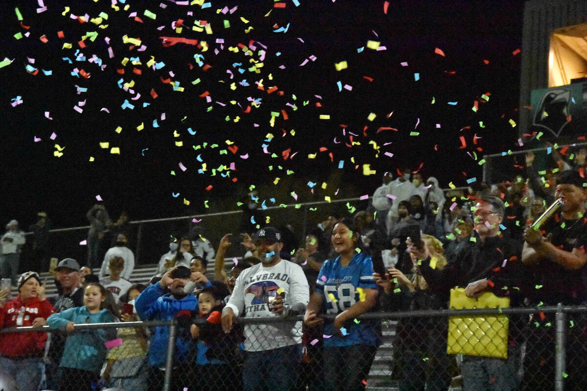 Silverado fans popped confetti cannons to celebrate the Skyhawks 42-7 win over Coronado on Frid ...