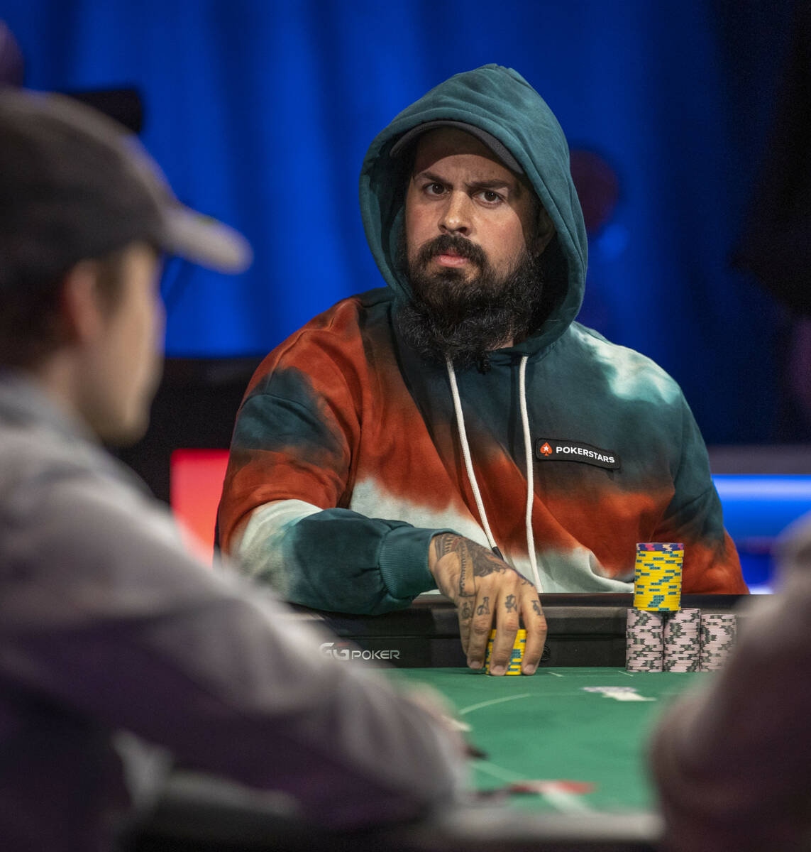 Alejandro Lococo looks to anotherÕs bet at the final table for the $10,000 buy-in Main Eve ...