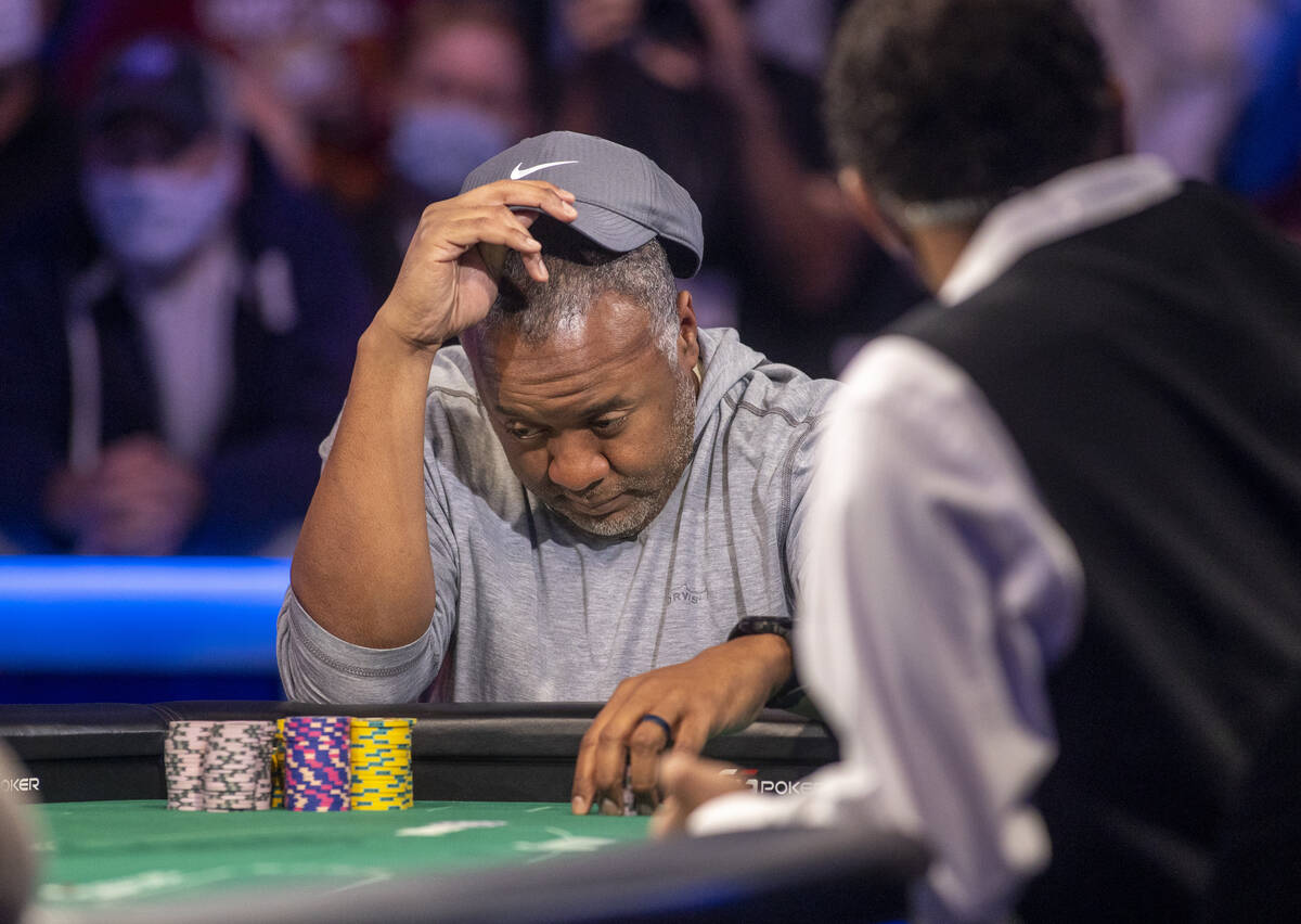 George Holmes contemplates a big bet versus Koray Aldemir at the final table for the $10,000 bu ...