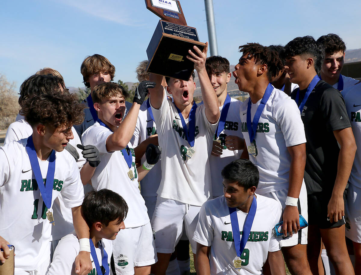 Palo Verde celebrates after defeating Hug 3-0 for the NIAA boy's soccer championship in Reno on ...