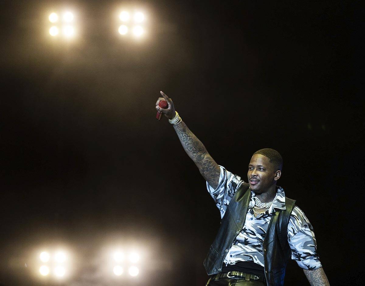 YG performs during Day N Vegas at the Las Vegas Festival Grounds on Friday, Nov. 12, 2021, in L ...