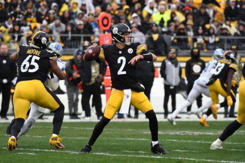 Pittsburgh Steelers quarterback Mason Rudolph (2) plays during the first half of an NFL footbal ...