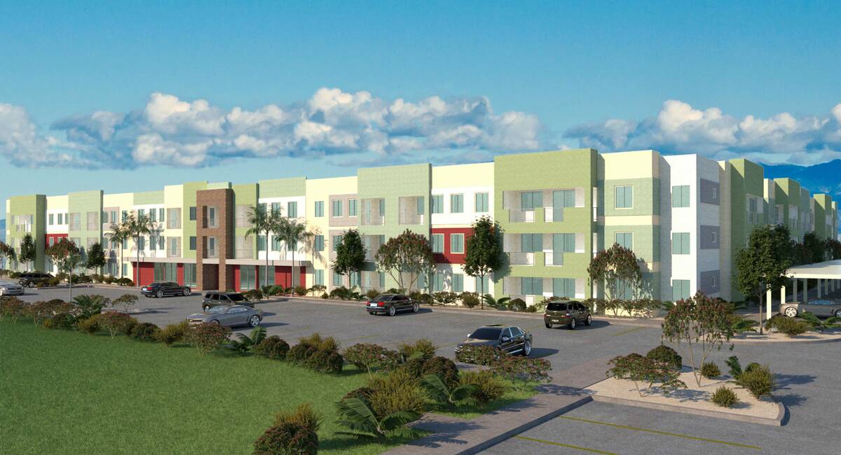 An artist's rendering of Lake Mead West Apartments, a 156-unit affordable housing complex slate ...
