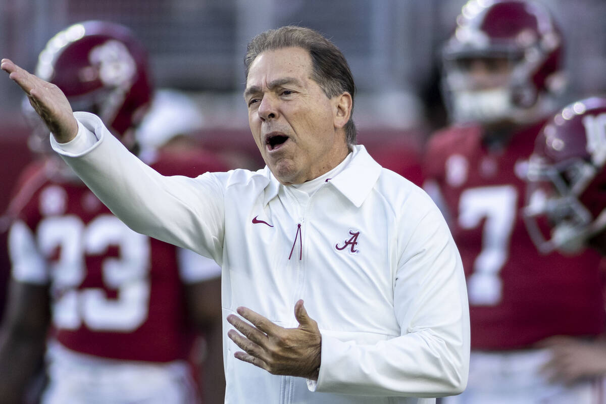 Alabama head coach Nick Saban yells instruction before an NCAA college football game against LS ...