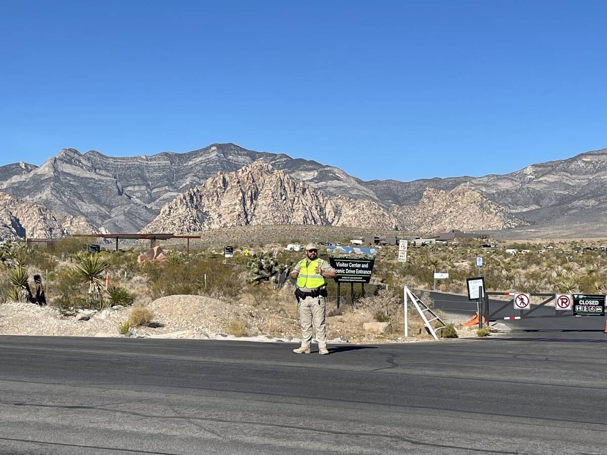 Police investigate an officer-involved shooting involving the Nevada Highway Patrol at Red Rock ...