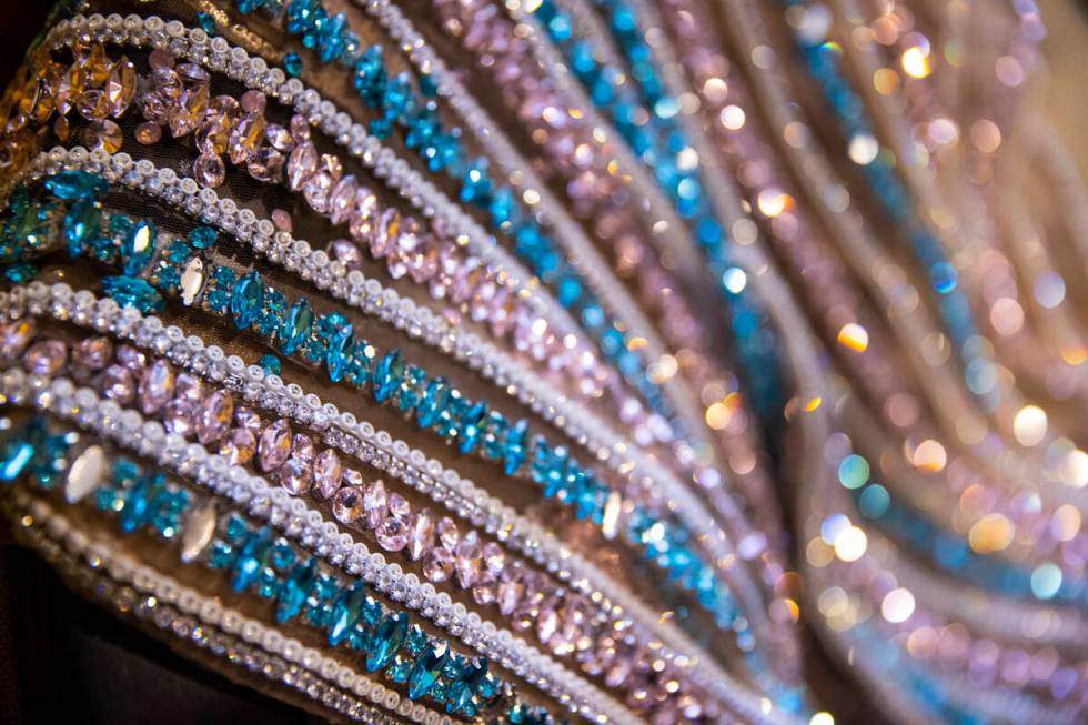 Miss Nevada USA Kataluna Enriquez a detail shot of one of her Miss USA gowns featuring the colo ...