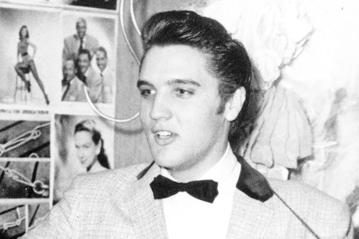 In this April 30, 1956, file photo, Elvis Presley is shown at the New Frontier Hotel in Las Veg ...