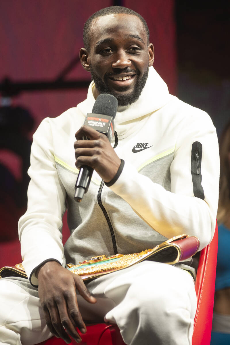 Terence Crawford participates during a press conference for his upcoming fight at the Mandalay ...