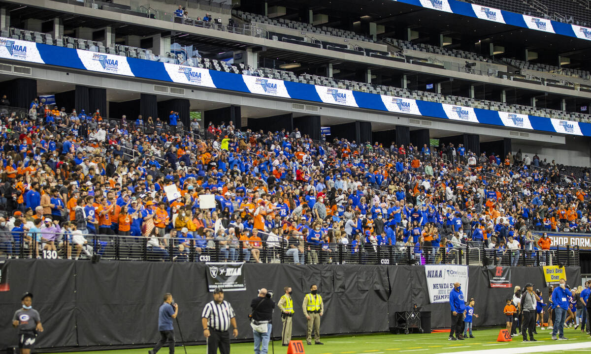Bishop Gorman fans pack the stands versus McQueen during the first half of their Class 5A footb ...