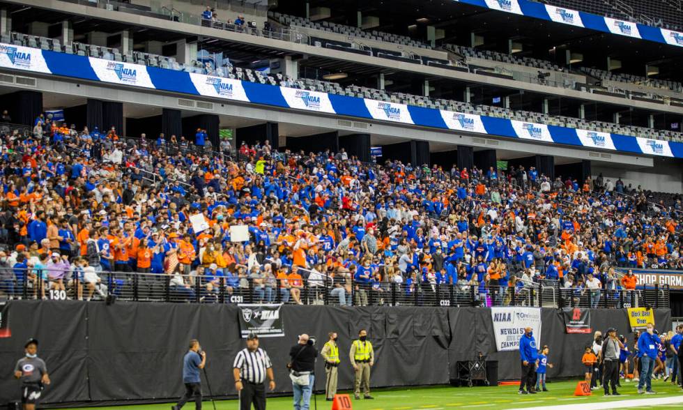 Bishop Gorman fans pack the stands versus McQueen during the first half of their Class 5A footb ...
