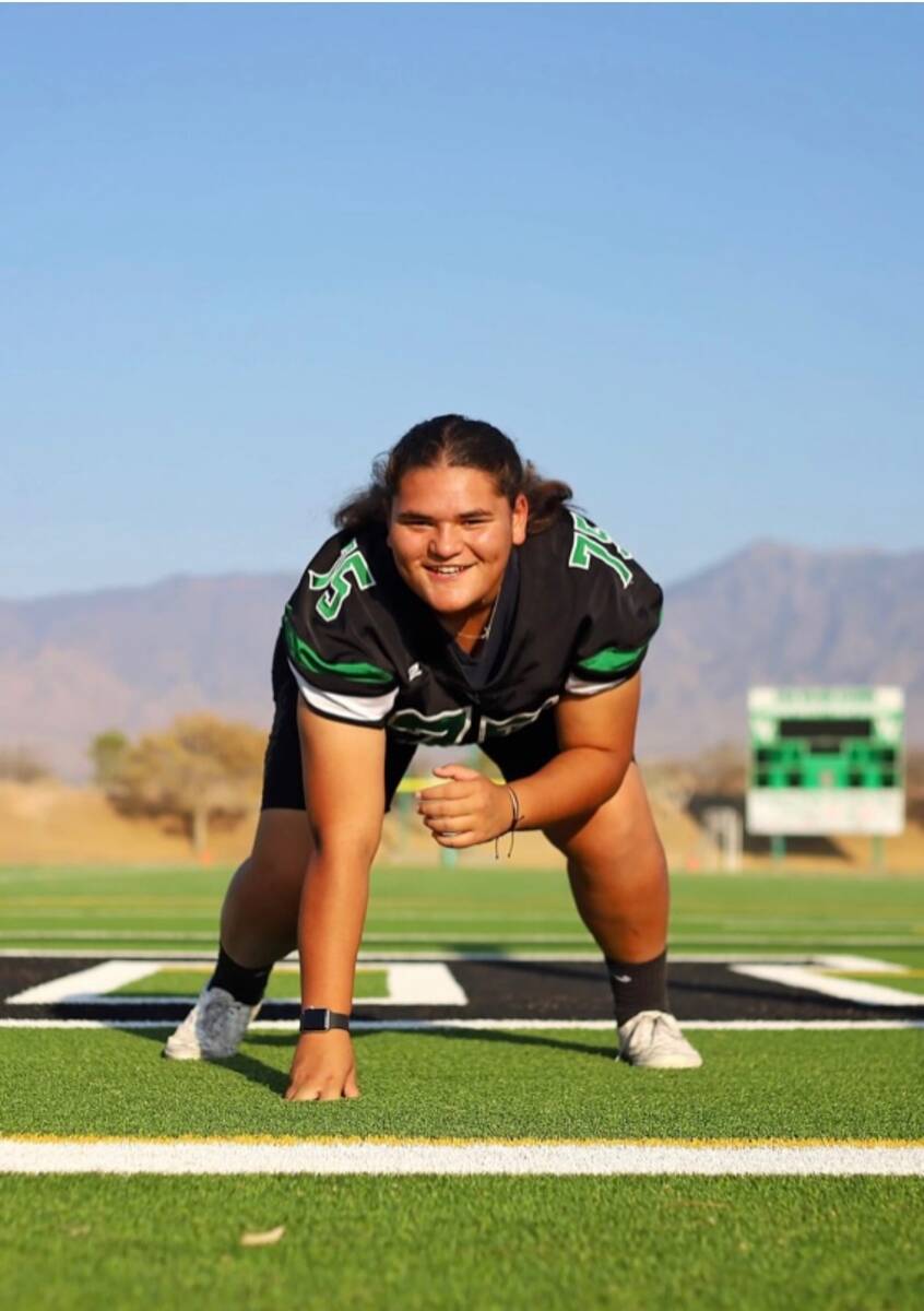 Female football player Ana Tausinga, a sophomore at Virgin Valley HIgh, played in Thursday's Cl ...