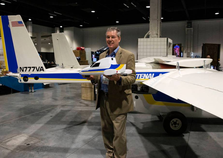 Stephen Cook, CEO and owner of South Jordan, UT based of Volante Aircraft, poses for a photo n ...
