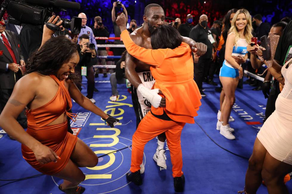 Terence Crawford dances with his family following his technical knockout win against Shawn Port ...