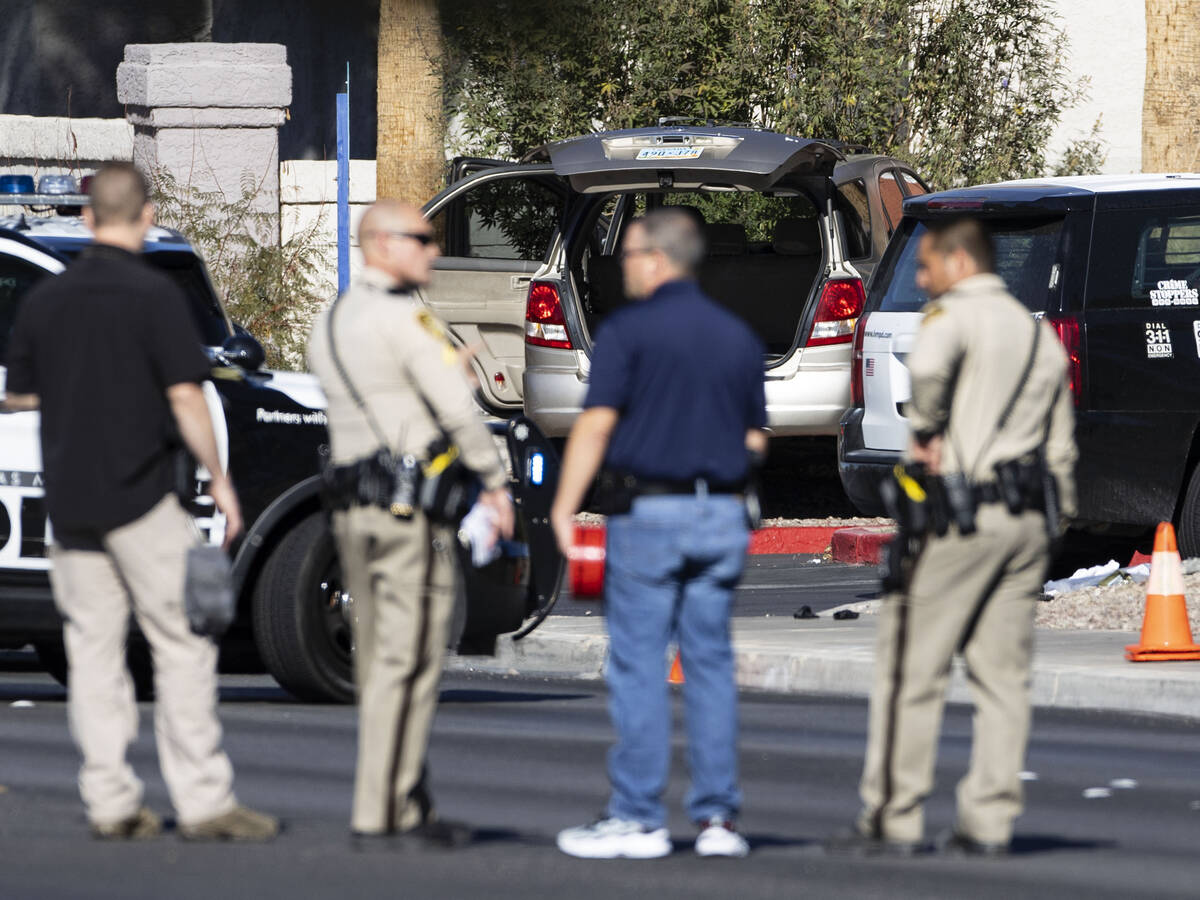 An SUV driven by a suspect is seen at 3200 Tenaya Way, on Wednesday, Nov. 17, 2021, in Las Vega ...