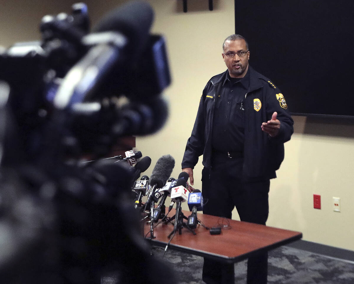 Waukesha, Wis. police chief Daniel Thompson addresses the media after an SUV drove into a parad ...