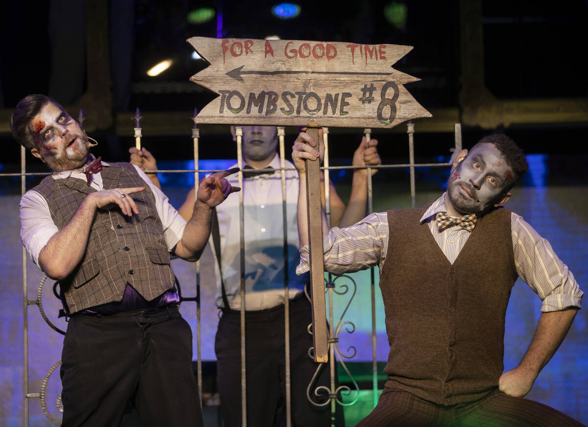 Enoch Augustus Scott, left, performs in “Zombie Burlesque" at V Theater on Monday, ...