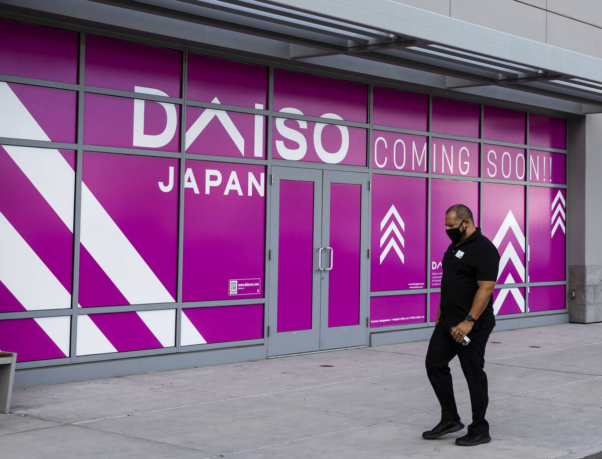 A signage indicating the opening of Daiso, a Japanese discount store very popular in California ...