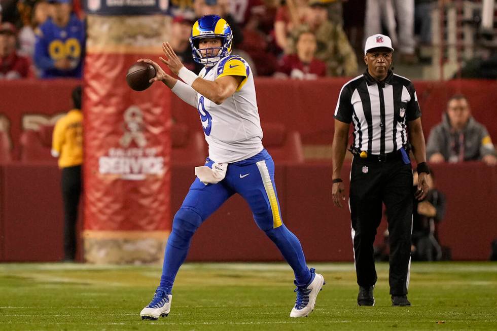Los Angeles Rams quarterback Matthew Stafford (9) against the San Francisco 49ers during an NFL ...