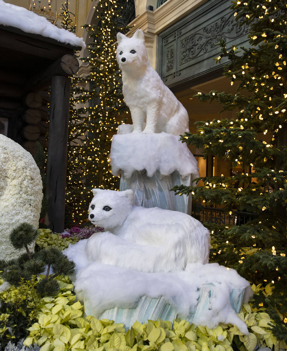Foxes are displayed at the The Bellagio Conservatory's holiday display "Holiday Time" on Tuesda ...