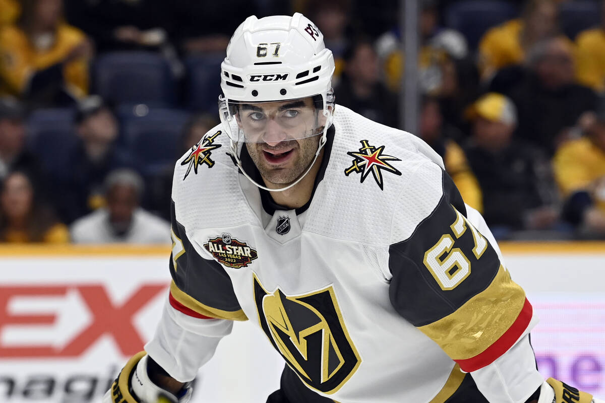 Vegas Golden Knights left wing Max Pacioretty (67) plays against the Nashville Predators during ...