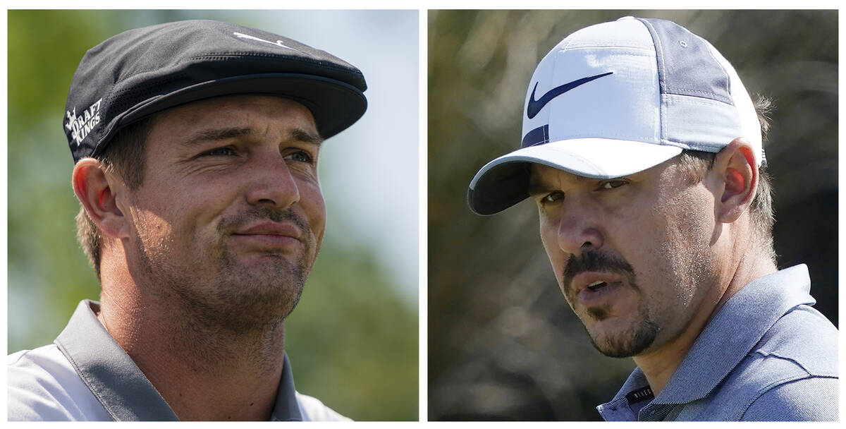 This combo of 2021 file photos show golfers Bryson DeChambeau, left, and and Brooks Koepka. (AP ...