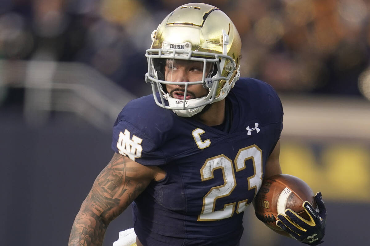 Notre Dame running back Kyren Williams (23) runs during the first half of an NCAA college footb ...