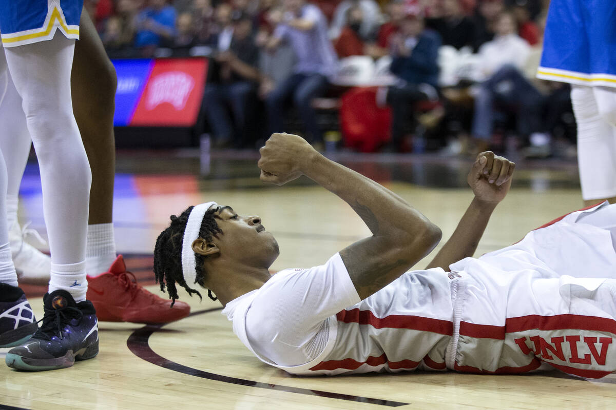 UNLV Rebels forward Donovan Williams (3) celebrates a foul on the UCLA Bruins during the second ...