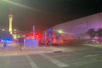 Hazmat crews with the Las Vegas Fire Department respond to an ammonia leak in downtown Las Vega ...