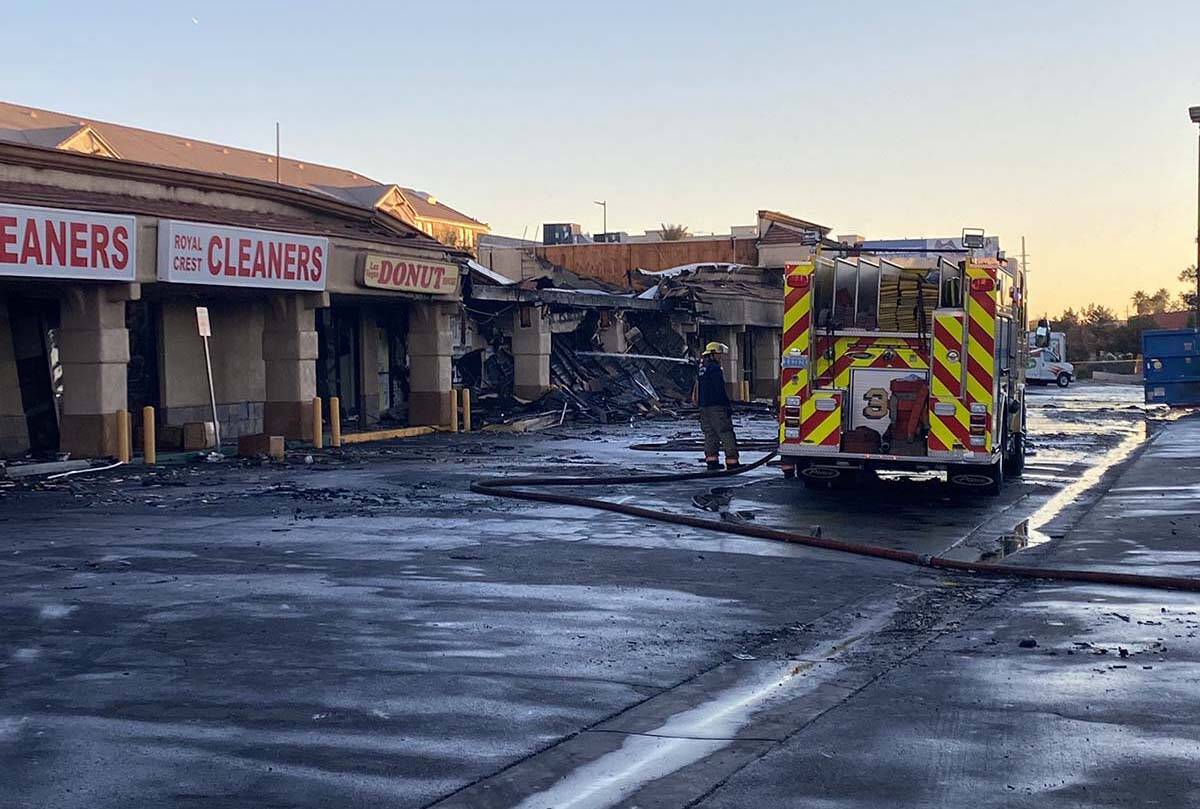 A fire destroyed a strip mall containing multiple businesses in central Las Vegas early Monday. ...